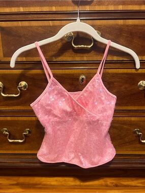 Pink Sequin Lace Cami Tank Top